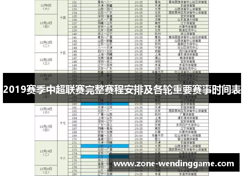 2019赛季中超联赛完整赛程安排及各轮重要赛事时间表